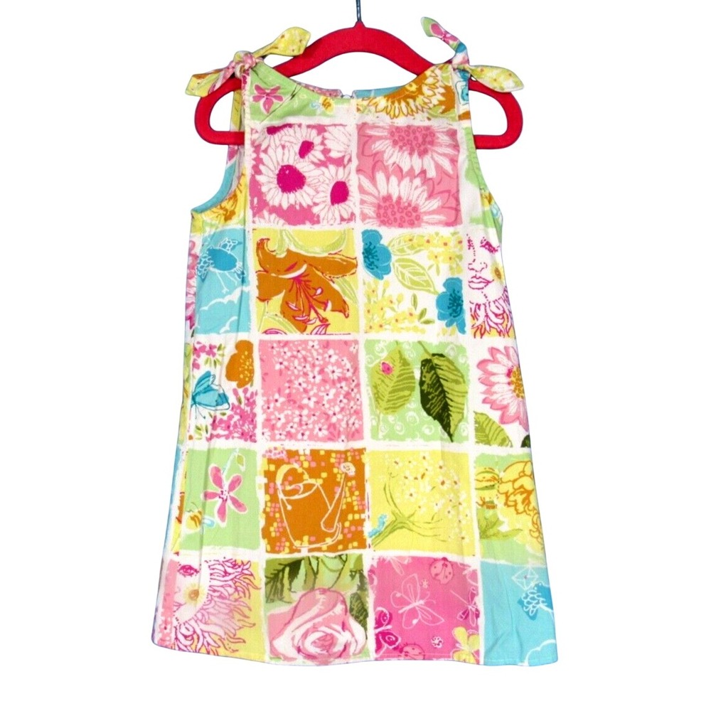 BONNIE JEAN Colorful PATCHWORK FLORAL Cotton Twill TIE DETAIL Shift Dress Sz 4T